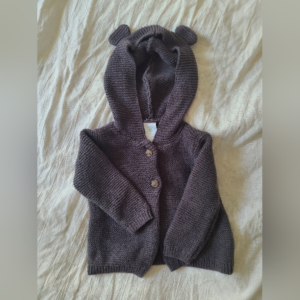6-9m 100% Cotton Button Sweater with Hood